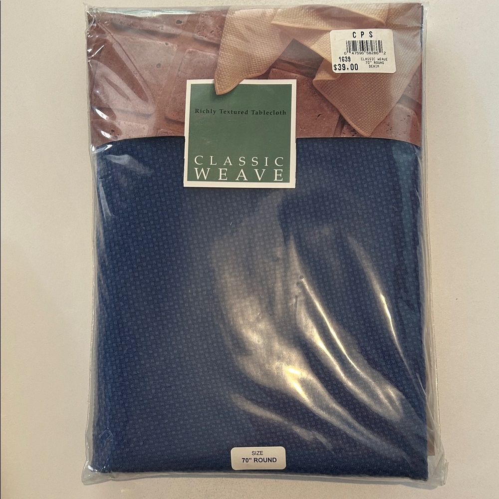 Brand New Bardwil Classic Weave Blue 70” Round Tablecloth